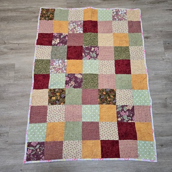 Handmade Patchwork Lap Quilt Homemade 50"x35" Multicolor Fall Colors Music Notes - Picture 3 of 11